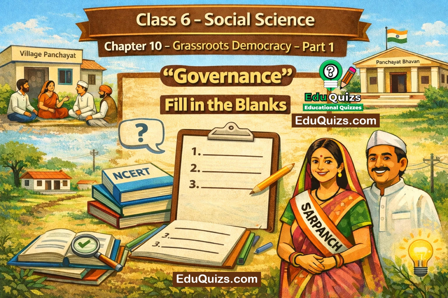 Class 6 Social Science Chapter 10 – Grassroots Democracy – Part 1 Governance Fill in the Blanks NCERT Class 6 Civics