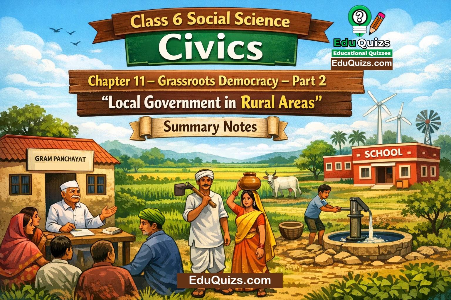 Class 6 Civics Chapter 11 Grassroots Democracy Part 2 Local Government in Rural Areas Panchayati Raj System village government Local Government in Rural Areas summary notes