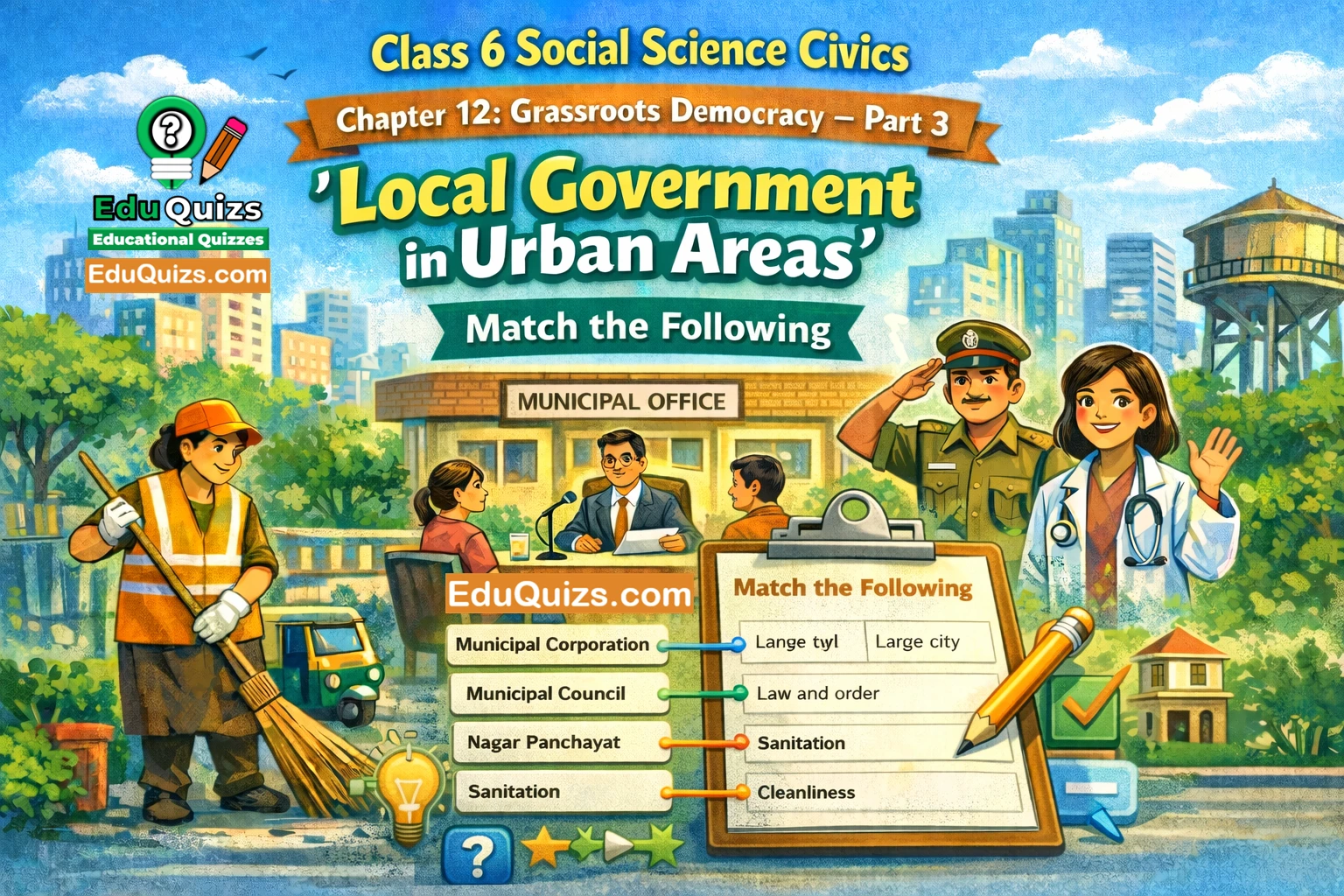 Class 6 Social Science Civics – Chapter 12: Grassroots Democracy – Part 3 (Local Government in Urban Areas) Match the Following