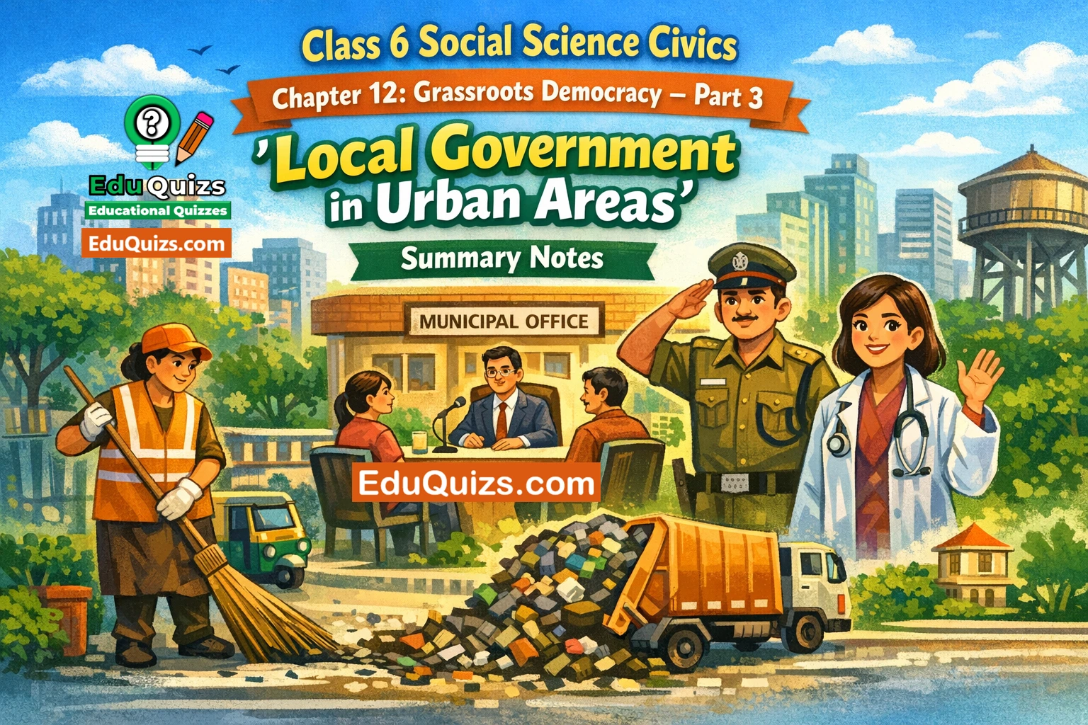 Class 6 Civics Chapter 12 Local Government in Urban Areas summary notes explaining municipal corporation and urban local bodies